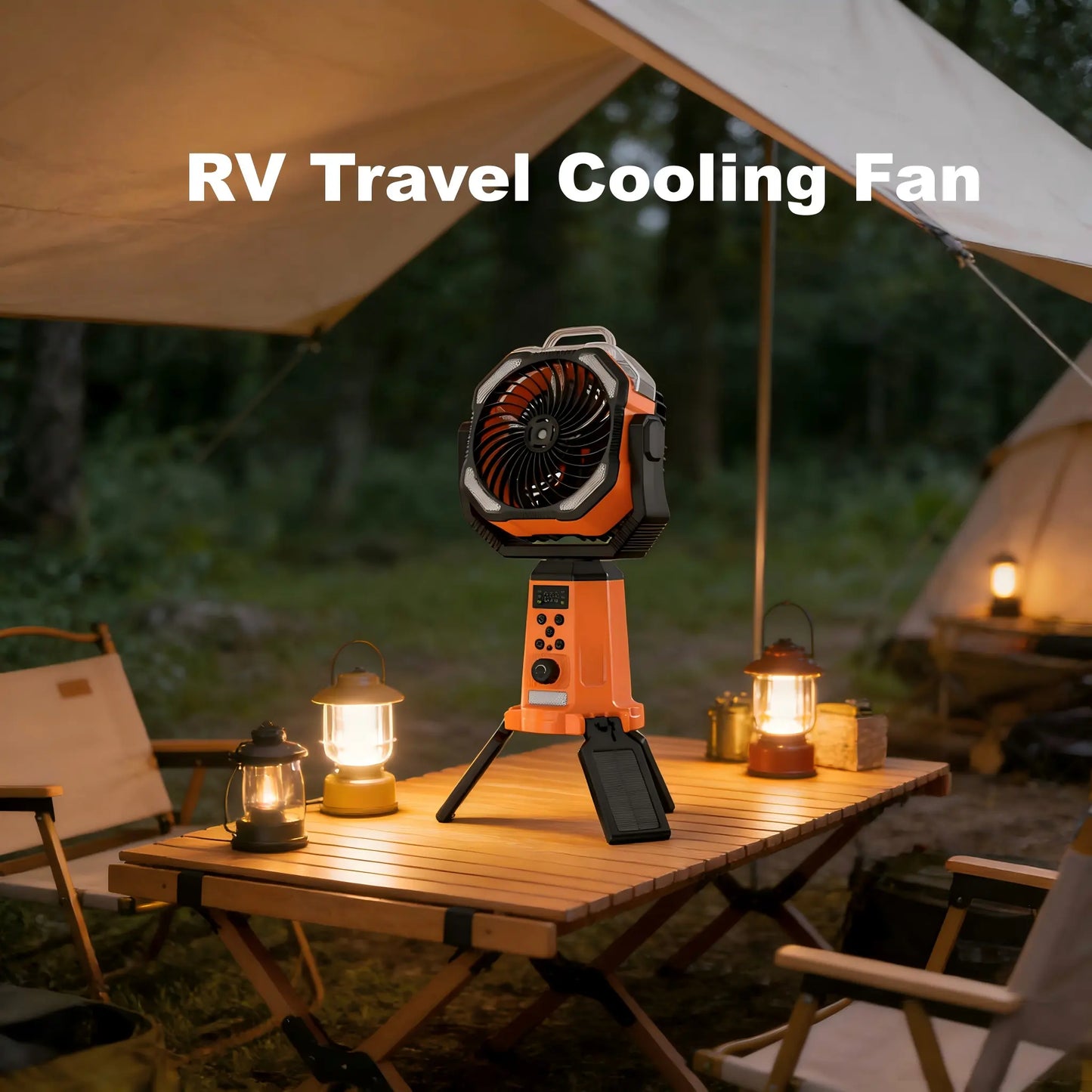 Taztir Solar Camping Fan with Tripod, 20000Mah Rechargeable Fan with LED Lights & 270° Pivot,4 in 1 Cordless Camping Fan, Remote Control Shaking Head Desk Fan for Camping Tent Travel Bedroom Portable Motor
