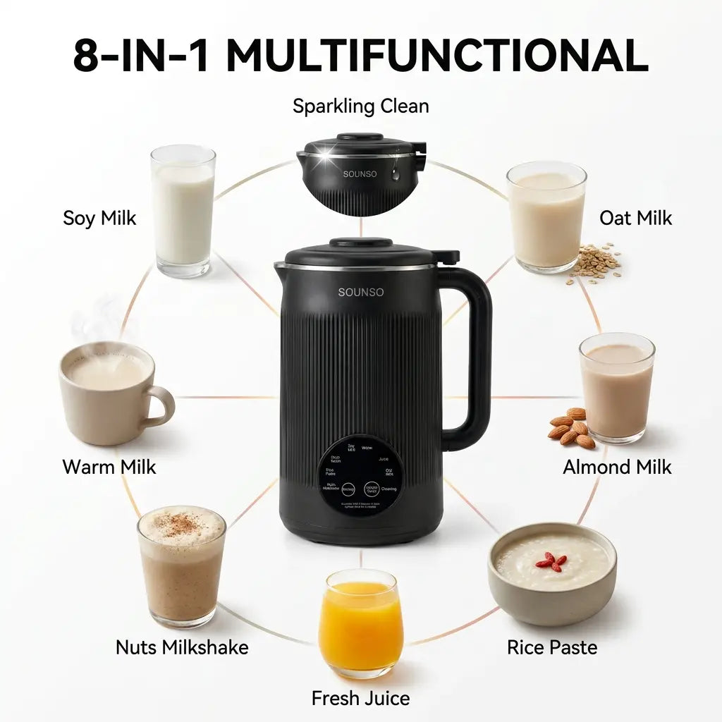 8-In-1 Plant Milk Maker, 40Oz Large Capacity Nut Milk Maker for Homemade Soy Milk, Oat Milk, Almond Milk, Smoothies, Baby Food, Keep Warm and Self-Cleaning, Bpa-Free for Everyday Family Kitchen Use