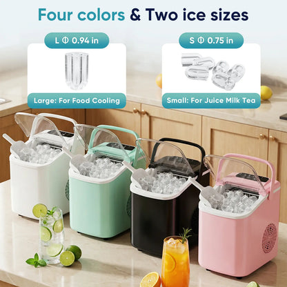 Ice Makers Countertop with Handle, Portable Ice Machine, 9 Bullet Ice Cubes in 6 Mins, 26Lbs in 24Hrs, Auto-Cleaning, with Basket and Scoop, for Home, Kitchen, RV, Camping