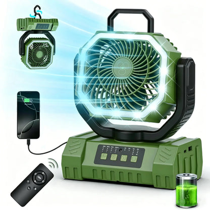40000Mah Portable Camping Fan Battery Powered, Rechargeable Camping Fan with Remote & LED Light, 4 Speed Strong Airflow & Light for Desk/Outdoor/Tent/Camping/Fishing Usb