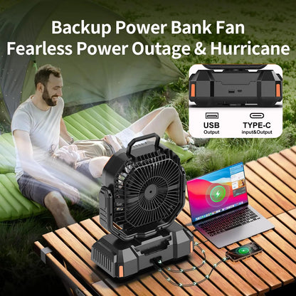 40000Mah Portable Camping Fan Battery Powered, Rechargeable Camping Fan with Remote & LED Light, 4 Speed Strong Airflow & Light for Desk/Outdoor/Tent/Camping/Fishing Usb
