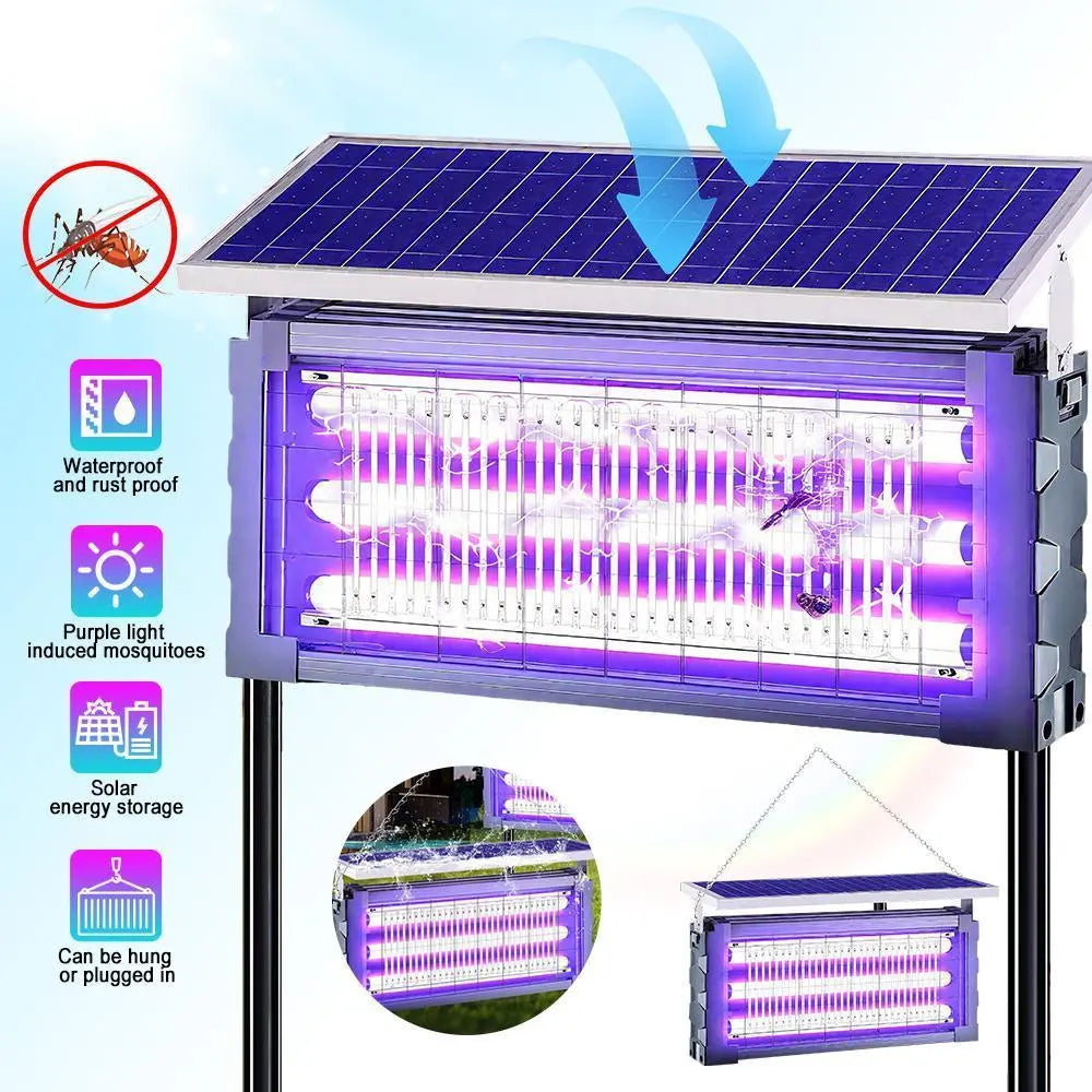 【Summervibes】Solar Mosquito Killer Lamp Outdoor – 20W High-Power Waterproof Insect Zapper with 3 Tubes, Dual Charging, 6000Mah Battery for Garden, Yard, Farm, Patio Outdoorfun