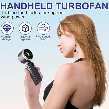 Portable Handheld Turbo Fan, 5 Gear Wind,4000Mah Battery Operated, up to 10 Working Hours, 3 in 1 Hand Fan Rechargeable with Air Turbo Tech Cooling Fan for Outdoor Activities, Travel, Working Fathersdaygift