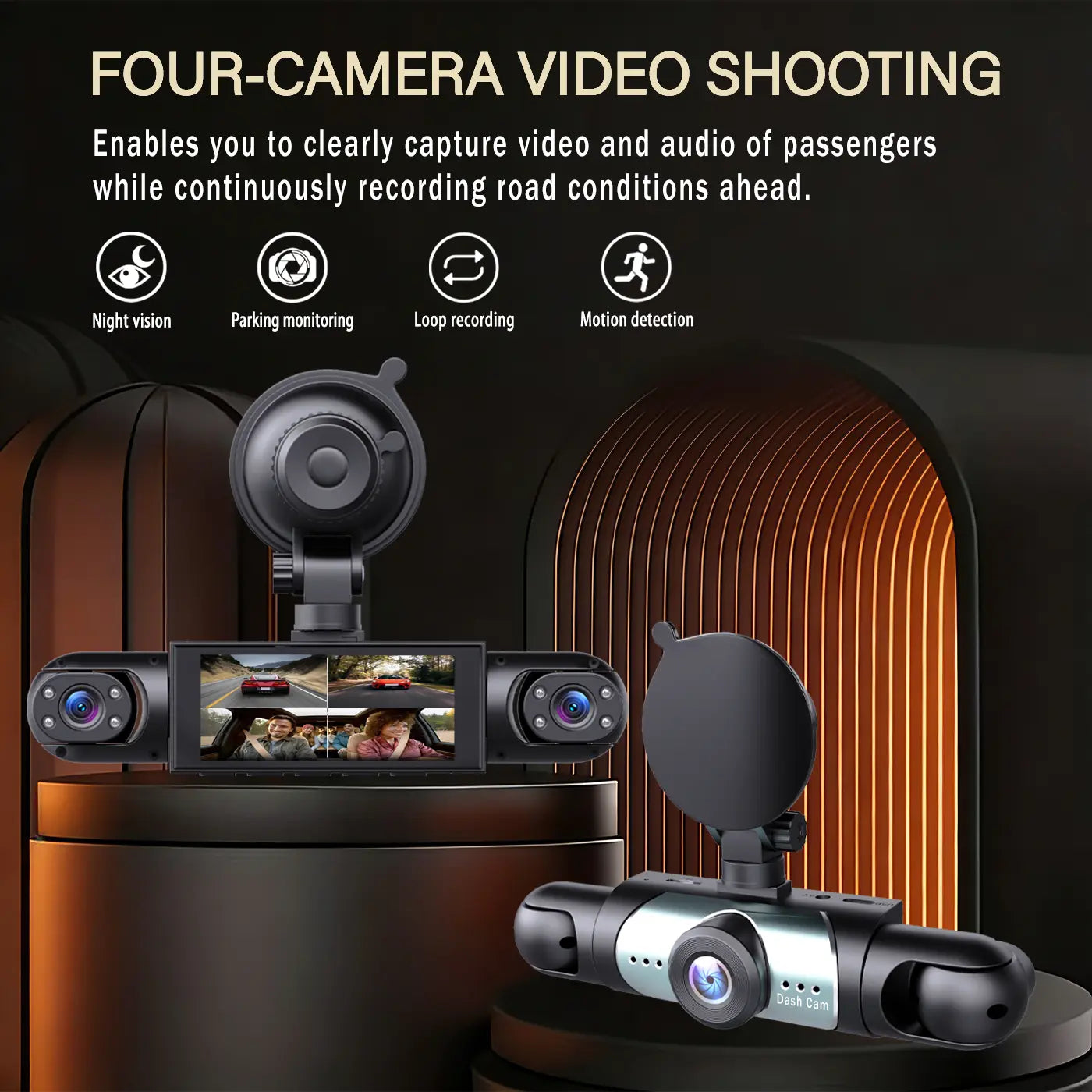 BCUOZ 4-Channel Dash Cam,(Not Wireless) 1080P Full HD Front+720P Rear Left Right Coverage, Requires Charging to Use,Super Night Vision, G-Sensor, with Free 64GB Memory Card, Car Dashboard Camera / Safe Driving Black Box,24H Parking Mode#Summervibes Outd