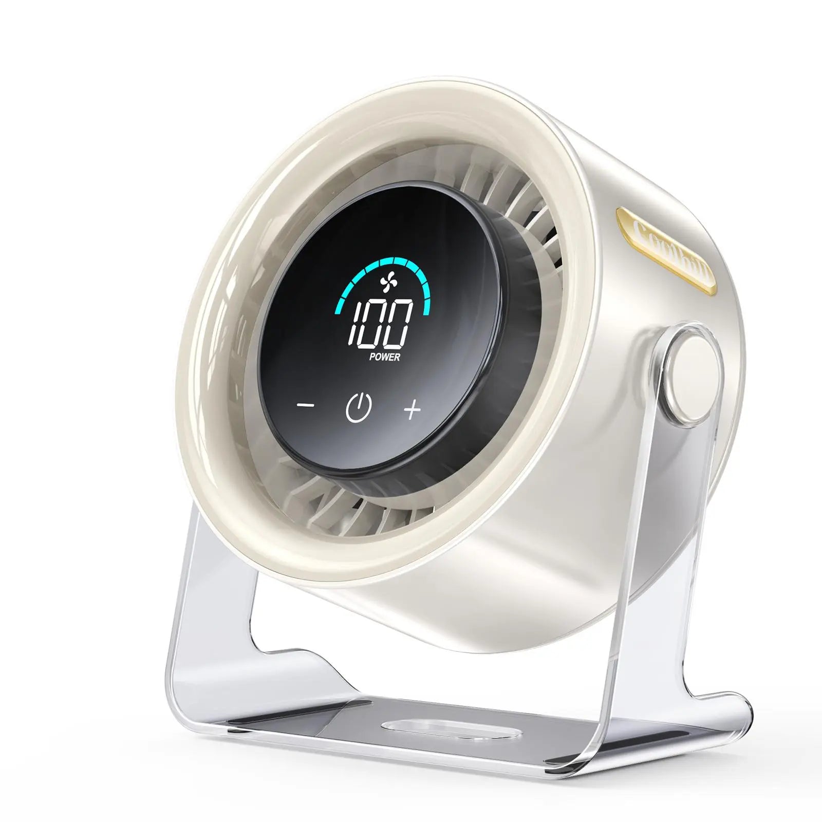 Coolhill Turbo Desktop Fan - Rechargeable, Low Noise, 100-Speed Digital Display with Dual Adjustment Modes for Office and Travel Use
