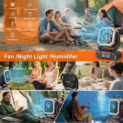 40000Mah Portable Camping Fan Battery Powered, Rechargeable Camping Fan with Remote & LED Light, 4 Speed Strong Airflow & Light for Desk/Outdoor/Tent/Camping/Fishing Usb