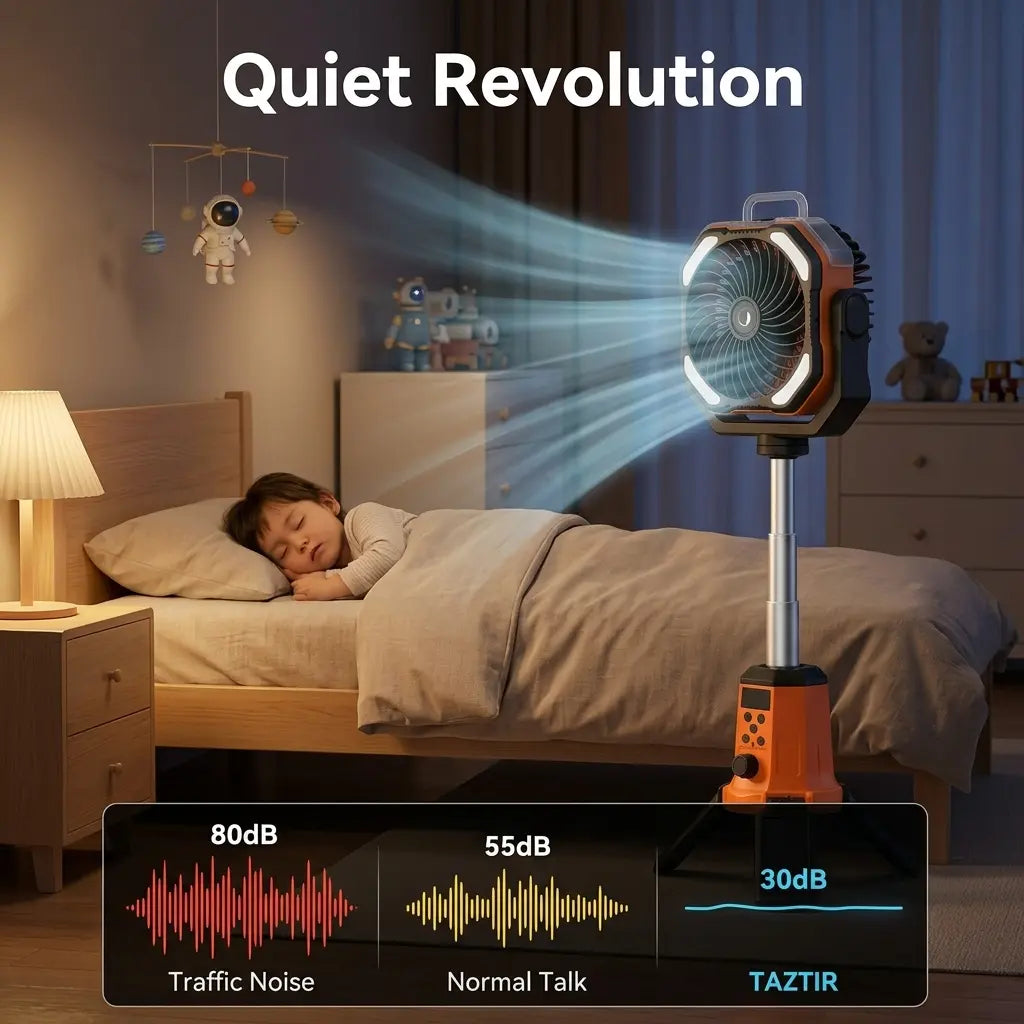 Taztir Solar Camping Fan with Tripod, 20000Mah Rechargeable Fan with LED Lights & 270° Pivot,4 in 1 Cordless Camping Fan, Remote Control Shaking Head Desk Fan for Camping Tent Travel Bedroom Portable Motor