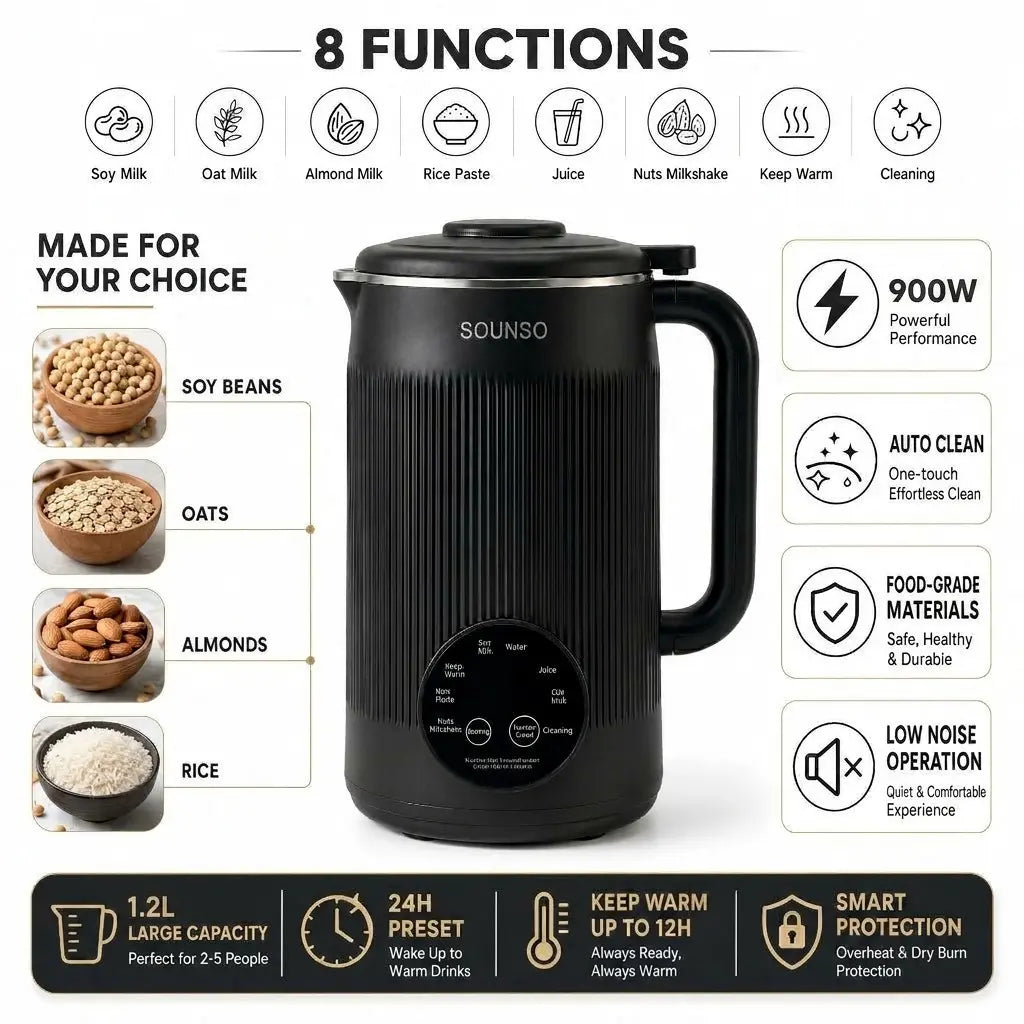 8-In-1 Plant Milk Maker, 40Oz Large Capacity Nut Milk Maker for Homemade Soy Milk, Oat Milk, Almond Milk, Smoothies, Baby Food, Keep Warm and Self-Cleaning, Bpa-Free for Everyday Family Kitchen Use
