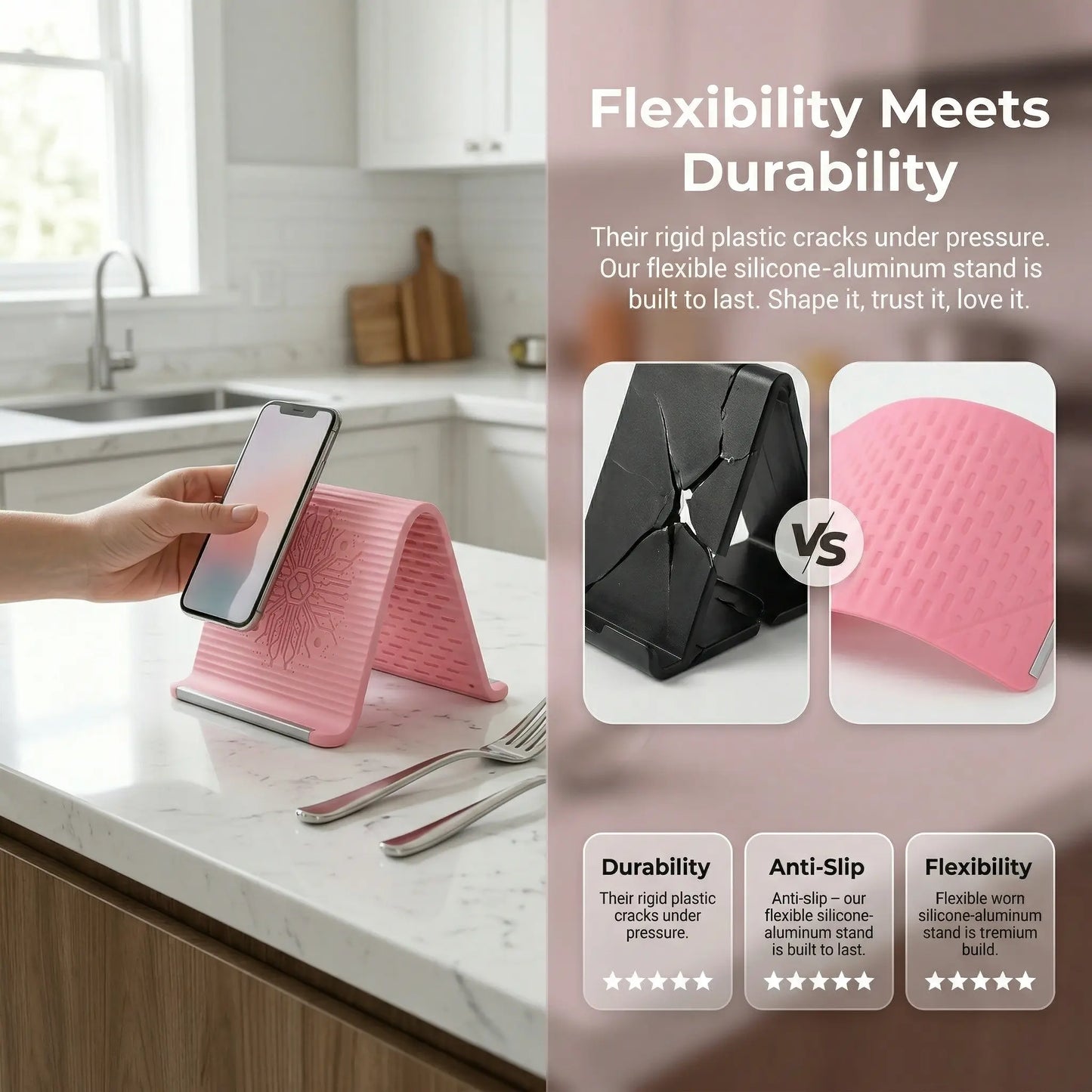 2026 New Flexible Silicone Phone Holder, Foldable Bendable Stand, Universal Multi-Device Mount for Phone, Tablet & Laptop, Portable Lightweight Hands-Free Bracket for Airplane Travel, Desk, Bed, Treadmill - YY