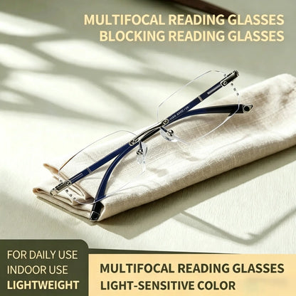 Diamond Edge Frameless Glasses - Blue Light Blocking Clear Reading Glasses for Men and Women, Lightweight Metal Temple Design, Perfect for Gaming, Office, and Casual Wear.