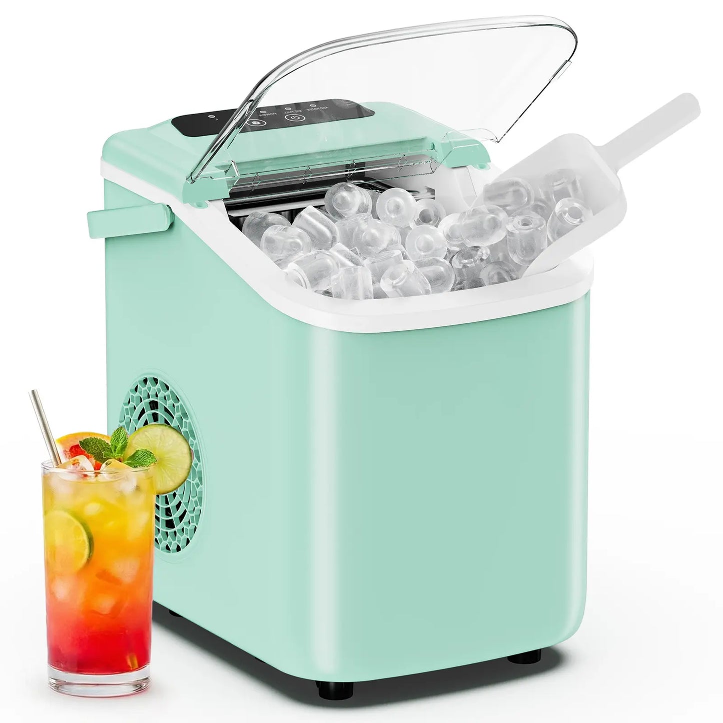 Ice Makers Countertop with Handle, Portable Ice Machine, 9 Bullet Ice Cubes in 6 Mins, 26Lbs in 24Hrs, Auto-Cleaning, with Basket and Scoop, for Home, Kitchen, RV, Camping